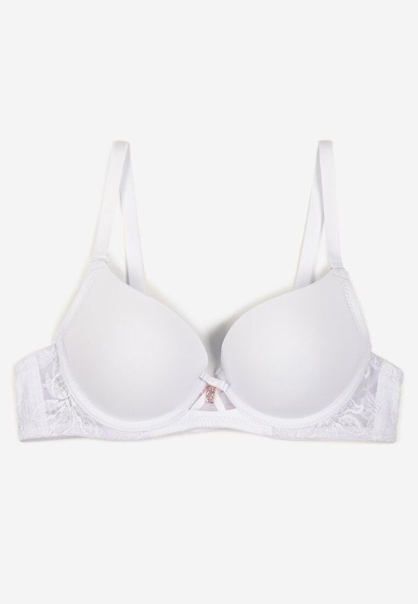 Renee - Biały Biustonosz z Efektem Push Up i Ozdobną Koronką Emithria. Kolor: biały. Materiał: koronka. Rodzaj stanika: push-up. Wzór: koronka