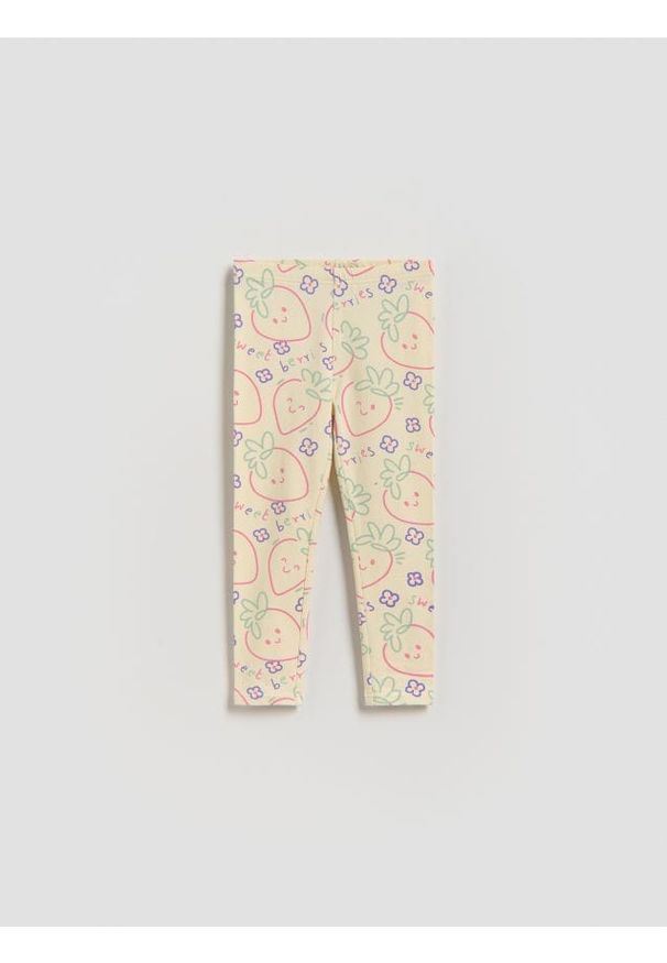 Reserved - Bawełniane legginsy z nadrukiem - jasnożółty. Kolor: żółty. Materiał: bawełna. Wzór: nadruk