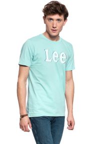 Lee - LEE T SHIRT DISTORTED LOGO TEE FADED MINT L61OFENC. Wzór: nadruk