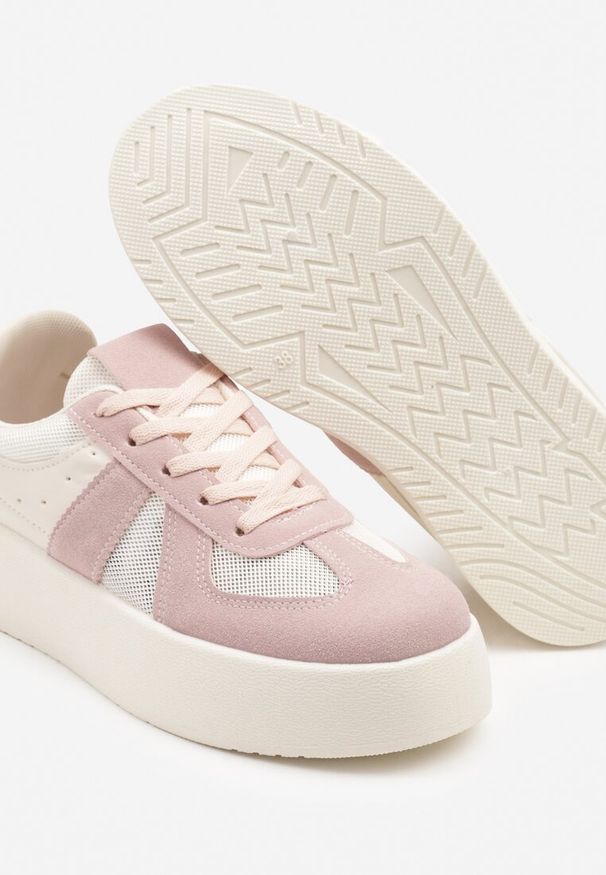 Renee - Różowe Sneakersy Typu Kultowe Tenisówki na Grubej Podeszwie Nanessa. Kolor: różowy. Materiał: jeans