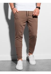 Ombre Clothing - Spodnie męskie dresowe P949 - brązowe - XL. Kolor: brązowy. Materiał: dresówka. Styl: klasyczny