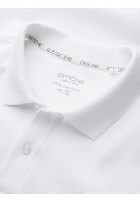 Ombre Clothing - Jednokolorowa koszulka męska polo BASIC z dzianiny pique - biała V4. Okazja: na co dzień. Typ kołnierza: polo. Kolor: biały. Materiał: dzianina. Wzór: haft, aplikacja, jednolity. Styl: sportowy, wizytowy, casual #10