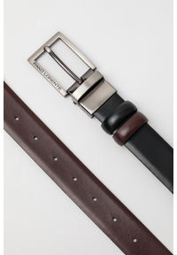 Pako Lorente - PAKO LORENTE - Dwustronny skórzany pasek z błyszczącą klamrą. Materiał: skóra #4