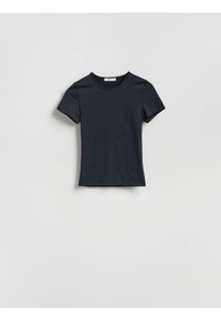 Reserved - Gładki t-shirt - czarny. Kolor: czarny. Materiał: dzianina. Wzór: gładki