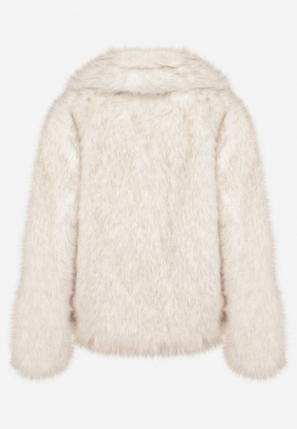 Born2be - Beżowa Kurtka Futerko z Ozdobnym Kołnierzem Devrenna. Okazja: na co dzień. Kolor: biały. Materiał: futro. Sezon: zima. Styl: casual, klasyczny, elegancki