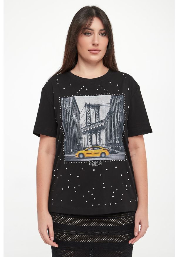 Twinset Milano - T-shirt damski z nadrukiem TWINSET ACTITUDE. Wzór: nadruk