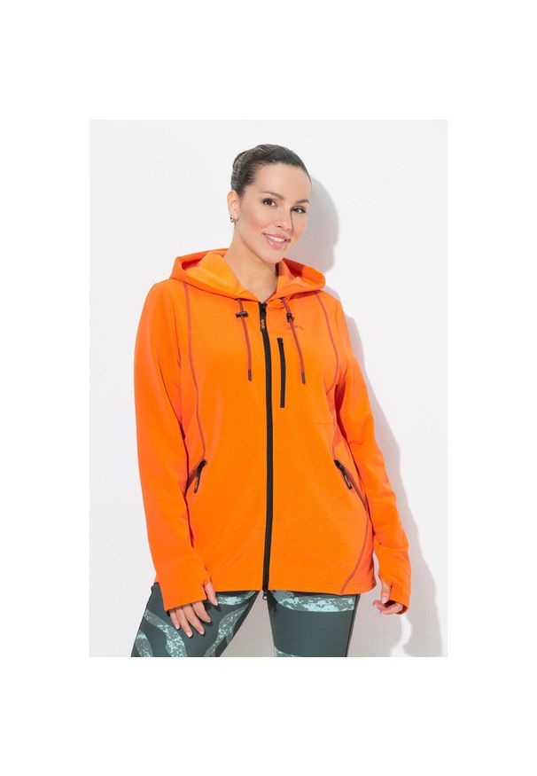 ULLA POPKEN - Damskie Bluza 2-kierunkowy zamek błyskawiczny kaptur otwór na kciuk. Kolekcja: plus size. Kolor: wielokolorowy, pomarańczowy, różowy. Materiał: elastan, materiał, poliester