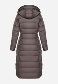 Born2be - Szara Długa Pikowana Kurtka Płaszcz z Kapturem i Ozdobnymi Suwakami Vlemika. Typ kołnierza: kaptur. Kolor: szary. Długość: długie #7