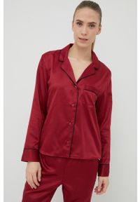 Calvin Klein Underwear piżama z opaską na oczy damska kolor bordowy satynowa. Kolor: czerwony. Materiał: satyna. Długość: długie. Wzór: ze splotem #4