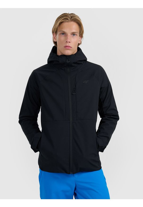 4f - 4F Kurtka softshell wiatroodporna membrana 10000 męska - czarna S. Kolor: czarny. Materiał: softshell. Technologia: Primaloft. Sport: wspinaczka, turystyka piesza