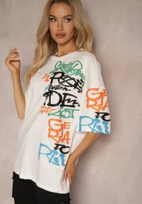 Renee - Biała Koszulka T-shirt z Napisami w Stylu Graffiti z Bawełny Venoma. Kolor: biały. Materiał: bawełna. Wzór: napisy. Sezon: lato #5
