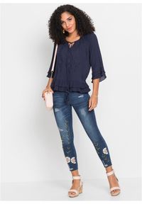 bonprix - Tunika z miękkiej wiskozy. Kolor: niebieski. Materiał: wiskoza. Wzór: haft, aplikacja. Styl: boho #3