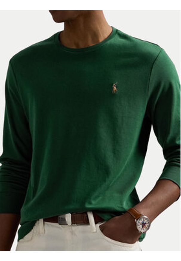 Polo Ralph Lauren Longsleeve 710760121038 Zielony Slim Fit. Typ kołnierza: polo. Kolor: zielony. Materiał: bawełna. Długość rękawa: długi rękaw