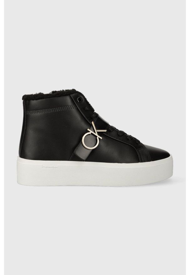 Calvin Klein trampki skórzane FLATFORM CUPSOLE HIGHTOP W/HW WL damskie kolor czarny HW0HW01667. Nosek buta: okrągły. Zapięcie: sznurówki. Kolor: czarny. Materiał: skóra
