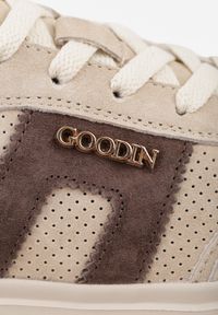 Born2be - Beżowe Skórzane Sneakersy na Grubej Podeszwie Zdobione Drobną Perforacją Serinatea. Okazja: na co dzień. Kolor: beżowy. Materiał: skóra. Wzór: aplikacja #7