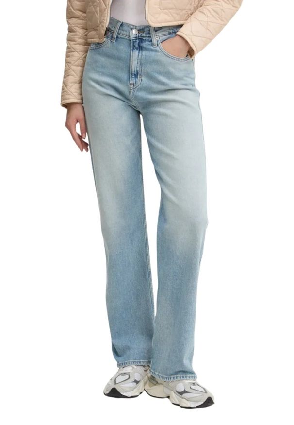 Tommy Jeans - TOMMY JEANS Błękitne jeansy damskie. Okazja: na co dzień. Kolor: niebieski. Wzór: kolorowy. Styl: casual