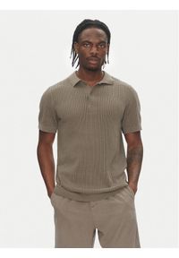 Lindbergh Polo 30-804126 Beżowy Relaxed Fit. Typ kołnierza: polo. Kolor: beżowy. Materiał: bawełna