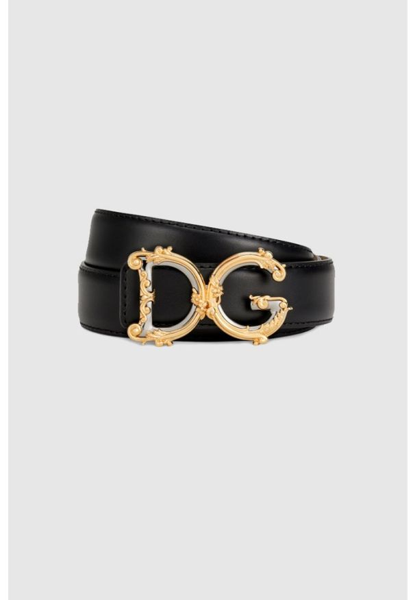 Dolce and Gabbana - DOLCE & GABBANA Czarny pasek damski z barokową klamrą, Rozmiar 85. Kolor: czarny. Materiał: skóra. Wzór: aplikacja