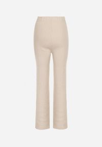Born2be - Jasnobeżowe Prążkowane Spodnie z Wełną o Szerokim Kroju z Wysokim Stanem Reinnia. Okazja: na co dzień. Stan: podwyższony. Kolor: beżowy. Materiał: prążkowany, wełna. Styl: casual #3