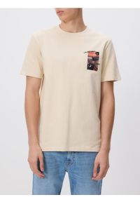 Reserved - T-shirt regular z nadrukiem - beżowy. Kolor: beżowy. Materiał: bawełna, dzianina. Wzór: nadruk