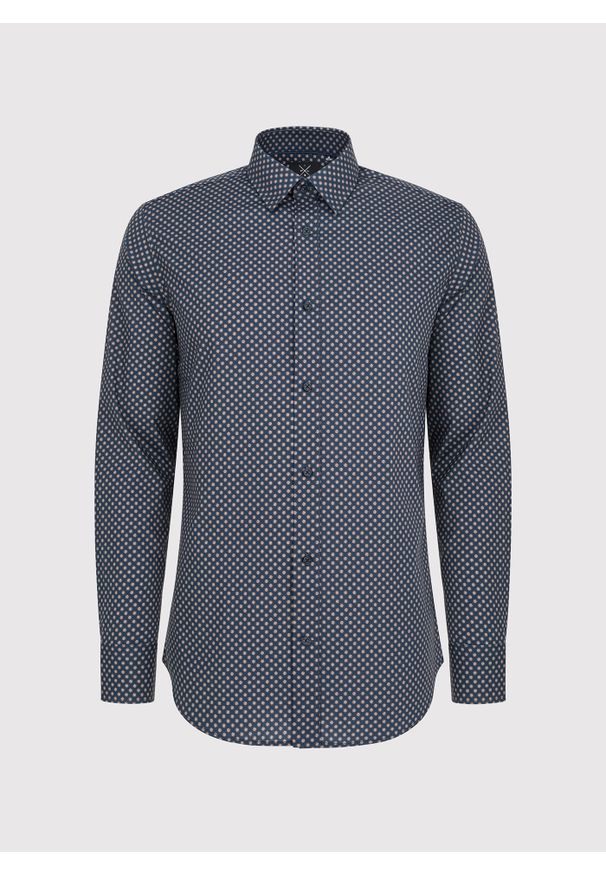 Pako Lorente - PAKO LORENTE - Granatowa koszula męska w mikrowzór. Kolor: niebieski. Materiał: bawełna, elastan. Długość rękawa: długi rękaw. Długość: długie. Sezon: wiosna