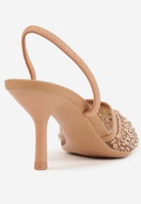 Renee - Ciemnobeżowe Szpilki Slingback Ozdobione Cekinami Vikiraie. Nosek buta: otwarty. Kolor: beżowy. Materiał: skóra. Wzór: aplikacja. Obcas: na szpilce. Styl: elegancki #6