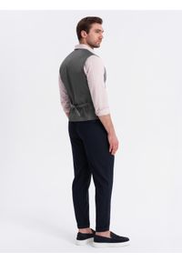 Ombre Clothing - Dopasowana elegancka kamizelka męska ze strukturalnej dzianiny – grafitowa V3 - Rozmiar: M. Okazja: na co dzień. Kolor: szary. Materiał: dzianina. Wzór: melanż, jednolity. Styl: elegancki