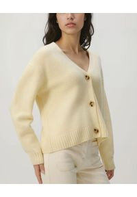 Reserved - Wełniany kardigan - jasnożółty. Kolor: żółty. Materiał: wełna #1