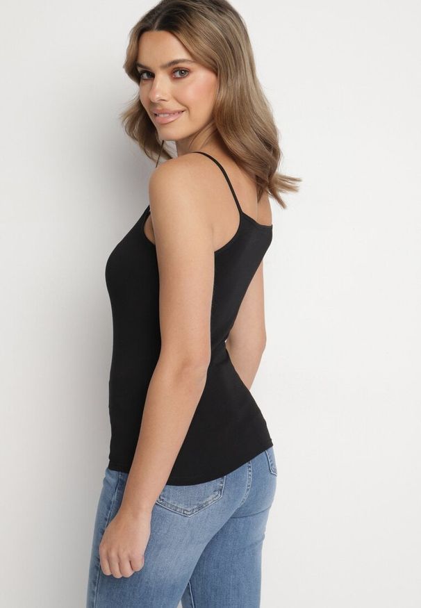 Born2be - Czarny Klasyczny Top z Bawełny Alidi. Kolor: czarny. Materiał: bawełna. Długość rękawa: na ramiączkach. Styl: klasyczny