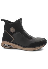 Czarne Botki Rieker Modne Obuwie Damskie. Okazja: na co dzień, na spacer. Zapięcie: zamek. Kolor: czarny. Materiał: materiał. Styl: casual, sportowy #6