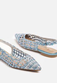 Born2be - Niebieskie Sandały Slingback z Ażurowej Plecionki z Noskiem w Szpic Nanorella. Okazja: na co dzień, na spacer. Kolor: niebieski. Wzór: ażurowy. Styl: casual #3