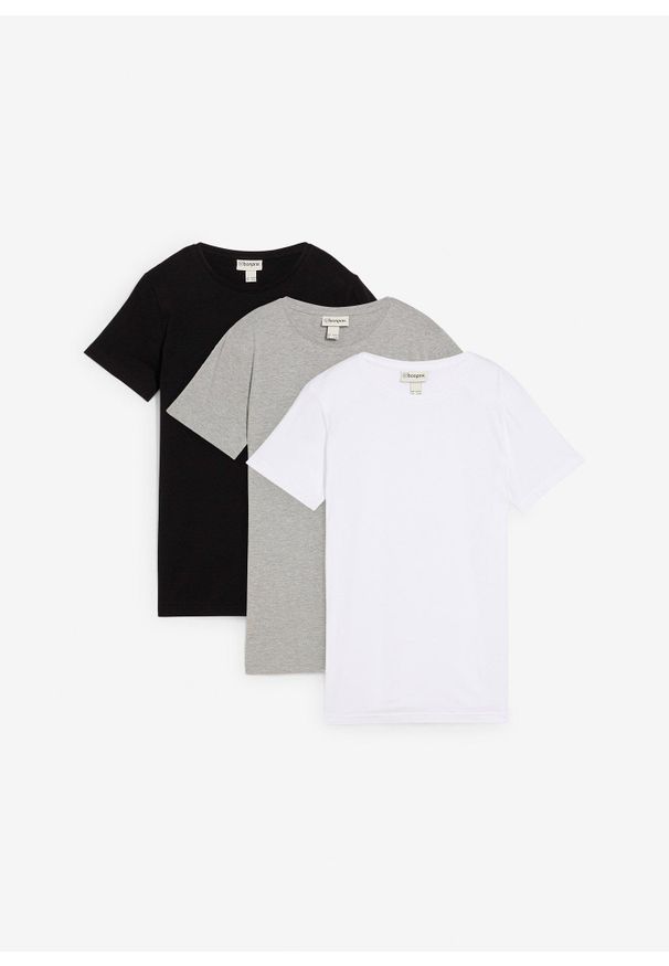 bonprix - T-shirt z czystej bawełny organicznej (3-pak). Kolor: czarny. Materiał: bawełna. Styl: klasyczny