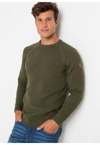 bonprix - Sweter o luźnym splocie z bawełny z recyklingu. Kolor: zielony. Materiał: bawełna. Wzór: ze splotem #1