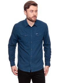 Wrangler - KOSZULA WRANGLER L/S WESTERN SHIRT NAVY W5969NS35. Materiał: materiał. Długość rękawa: długi rękaw. Długość: długie. Wzór: jednolity, jodełka. Styl: elegancki #10