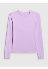 4f - 4F Longsleeve slim z prążkowanej dzianiny damski - fioletowy XS. Kolor: fioletowy. Materiał: prążkowany, dzianina. Długość rękawa: długi rękaw