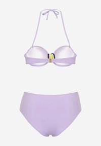 Born2be - Fioletowe Bikini Biustonosz z Geometrycznym Wzorem Majtki Typu Figi Ulosalia. Kolor: fioletowy. Wzór: geometria