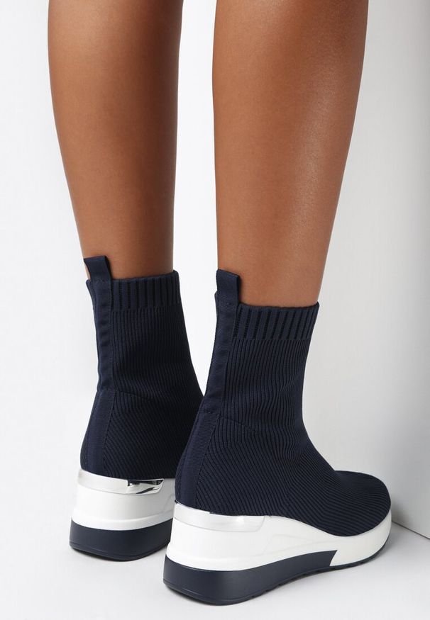 Born2be - Granatowe Sneakersy Kaxene. Wysokość cholewki: za kostkę. Kolor: niebieski. Materiał: materiał, prążkowany. Szerokość cholewki: normalna. Obcas: na koturnie