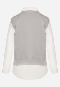 Born2be - Szara Kamizelka z Prążkowanej Dzianiny z Klasyczną Koszulą Verisande. Okazja: na co dzień. Kolor: szary. Materiał: prążkowany, dzianina. Styl: klasyczny #5