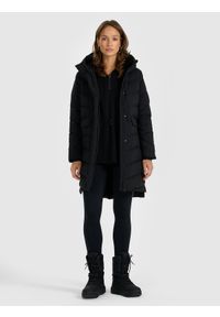 4f - 4F Płaszcz puchowy z wypełnieniem naturalnym damski - czarny S. Okazja: na co dzień. Typ kołnierza: kaptur. Kolor: czarny. Materiał: puch. Długość: do kolan. Sezon: zima. Styl: casual #2