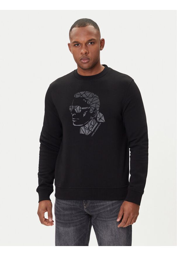 Karl Lagerfeld - KARL LAGERFELD Bluza 705042 554910 Czarny Regular Fit. Typ kołnierza: dekolt w karo. Kolor: czarny. Materiał: bawełna