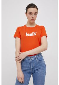Levi's® - Levi's T-shirt bawełniany kolor pomarańczowy. Okazja: na co dzień, na spotkanie biznesowe. Kolor: pomarańczowy. Materiał: bawełna. Wzór: aplikacja. Styl: biznesowy, casual