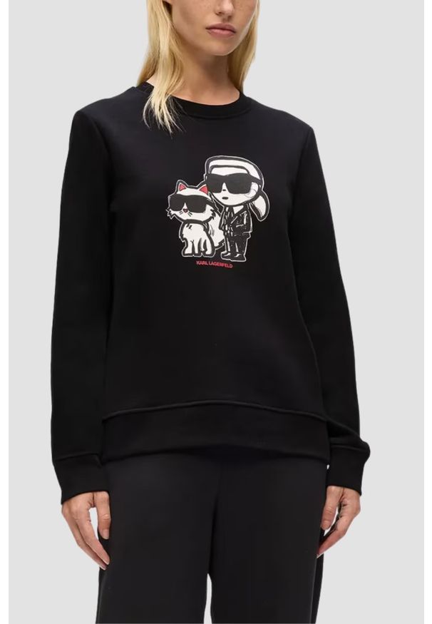 Karl Lagerfeld - KARL LAGERFELD Czarna damska bluza Ikon Sketch Duo, Rozmiar XS. Kolor: czarny. Materiał: bawełna. Wzór: nadruk
