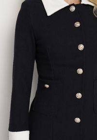 Born2be - Czarna Sukienka z Usztywnioną Linią Ramion z Guzikami Sewiana. Kolor: czarny. Materiał: skóra #4