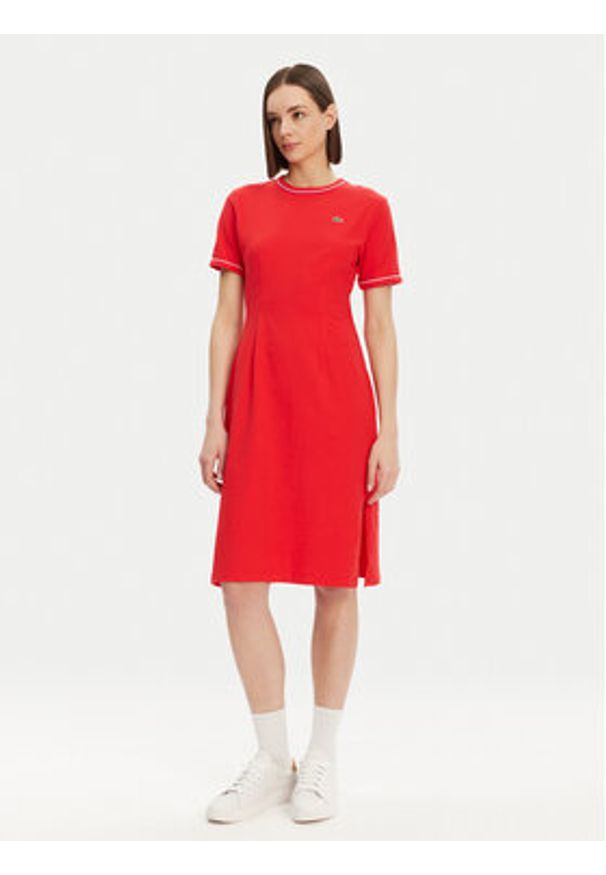 Lacoste Sukienka codzienna EF9988 Czerwony Slim Fit. Okazja: na co dzień. Kolor: czerwony. Materiał: bawełna. Typ sukienki: proste. Styl: casual