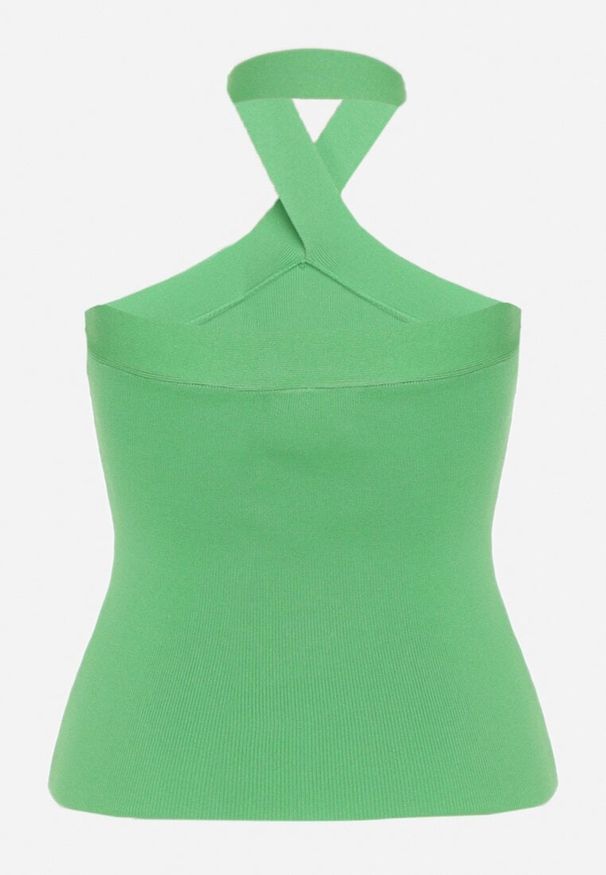Born2be - Zielony Prążkowany Top z Ramiączkami wokół Szyi Elyana. Kolor: zielony. Materiał: prążkowany. Długość rękawa: na ramiączkach