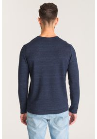 Joop! Collection - Granatowy sweter Joop Lajos. Kolor: niebieski. Materiał: len, bawełna. Wzór: aplikacja