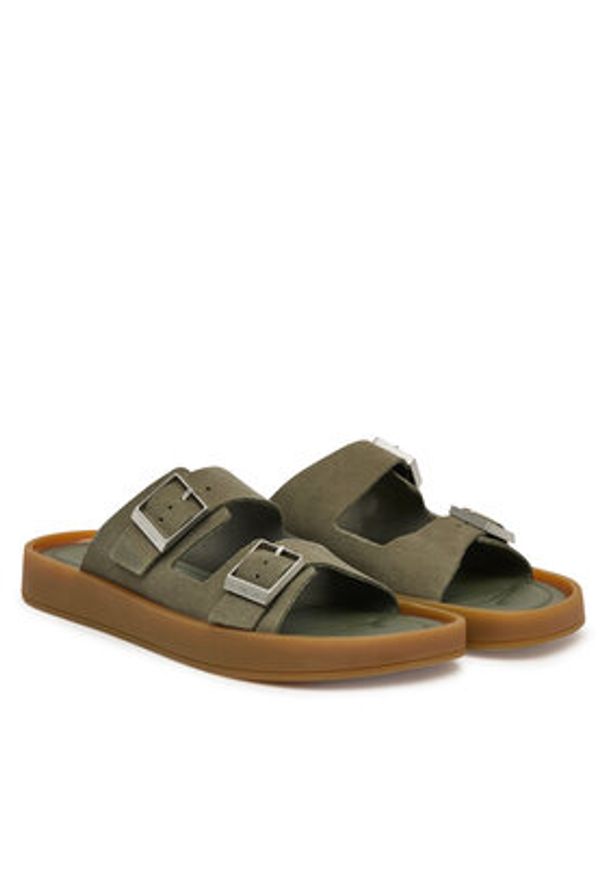 Calvin Klein Klapki Ergon Double Bar Sandal Su HM0HM02094 Zielony. Kolor: zielony. Materiał: skóra, zamsz