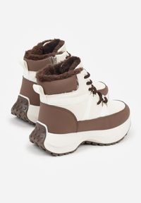 Renee - Beżowo-Brązowe Sportowe Śniegowce Chunky na Platformie Ishweda. Kolor: beżowy. Materiał: jeans. Obcas: na platformie. Styl: sportowy #7