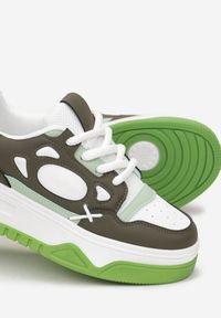 Born2be - Biało-Zielone Sneakersy na Grubej Podeszwie z Wstawkami Linca. Kolor: biały #5