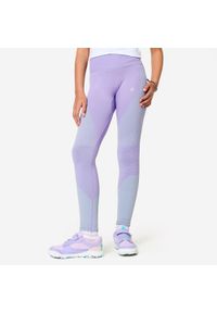 Decathlon - Legginsy fitness dziecięce Domyos. Okazja: na uczelnię. Kolor: fioletowy, zielony, wielokolorowy. Materiał: poliester, elastan, poliamid, materiał. Styl: sportowy